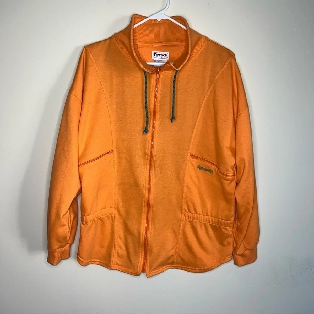 Reebok Sport Vintage Orange Zipper Sweatshirt Jacket Size Medium